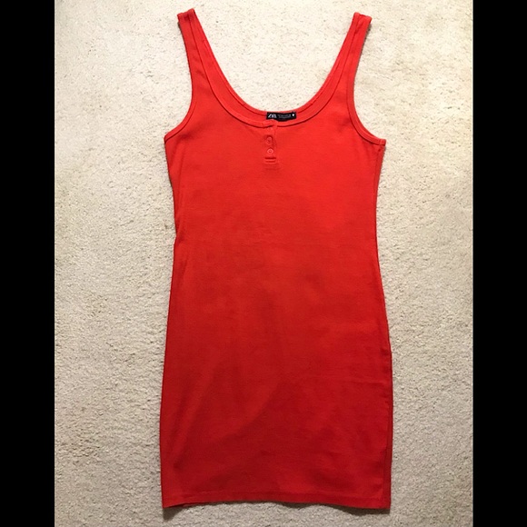 🆕🔥ZARA SUPER CUTE MINI SLEEVELESS DRESS LIGHTLY RIBBED ORANGE RED BODYCON!! - Picture 3 of 7